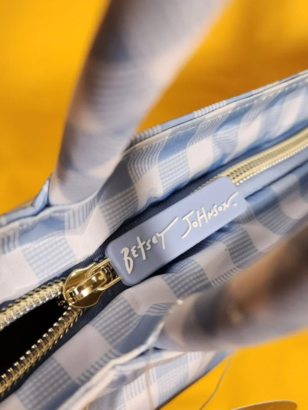 Betsey Johnson Blue and White Gingham Insulated Lunch Tote Bag NEW